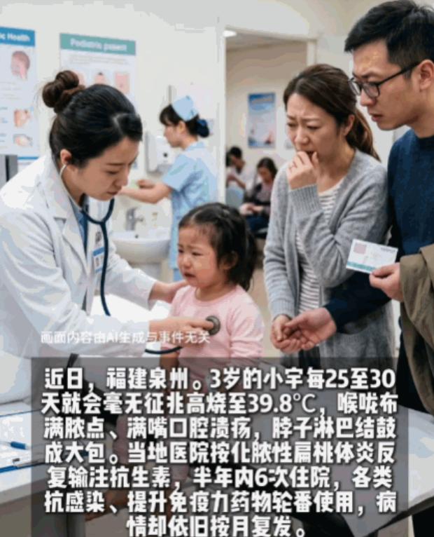 每隔25天准时高烧、喉咙化脓，一年半住院6次，抗生素当饭吃——福建泉州3岁男童被