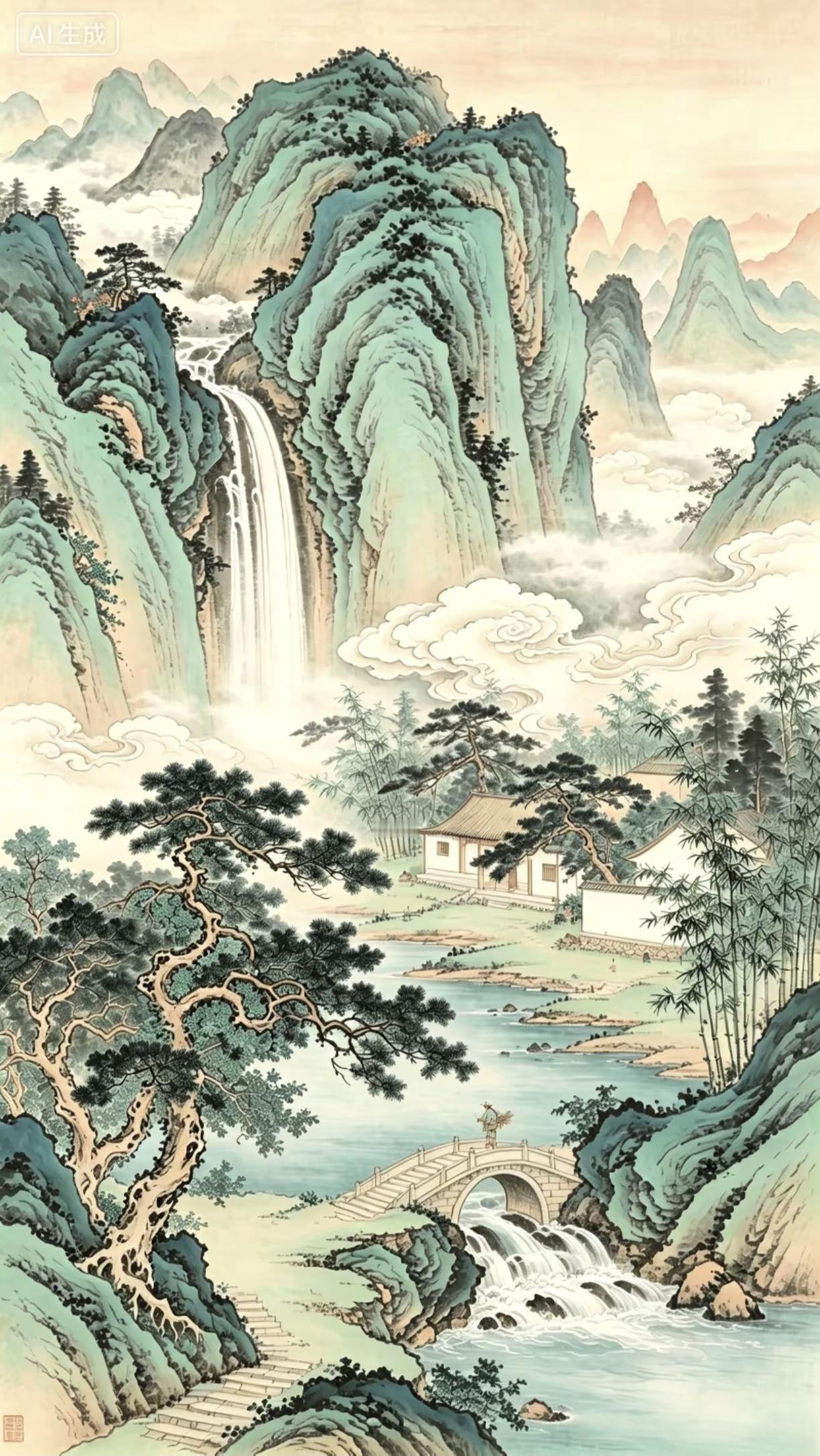 青山雅居沟通。山水构图创作者中心 创作灵感 国画专业 山水意境艺术
