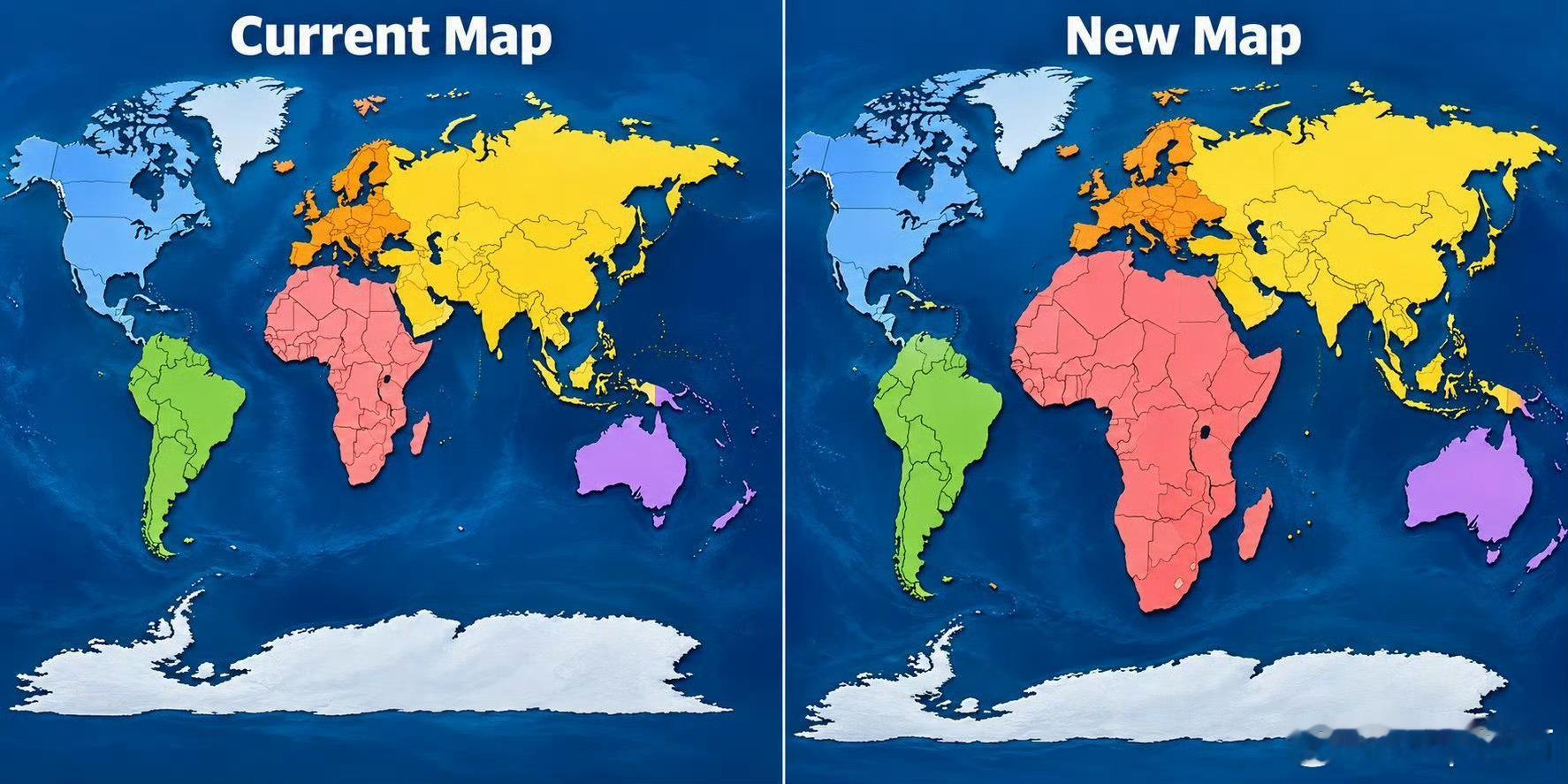 联合国发布了新版世界地图看了一眼，好像陆地整体变大了 ​​​