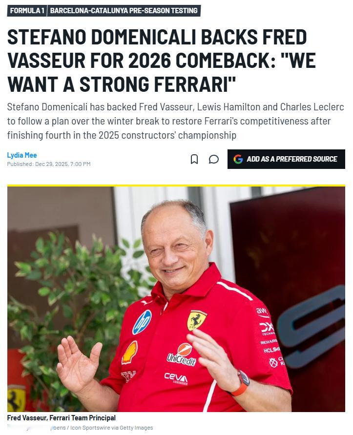 F1 CEO多梅尼卡利在接受Sky采访时表示“我们希望有一支强大的法拉利！”多叔