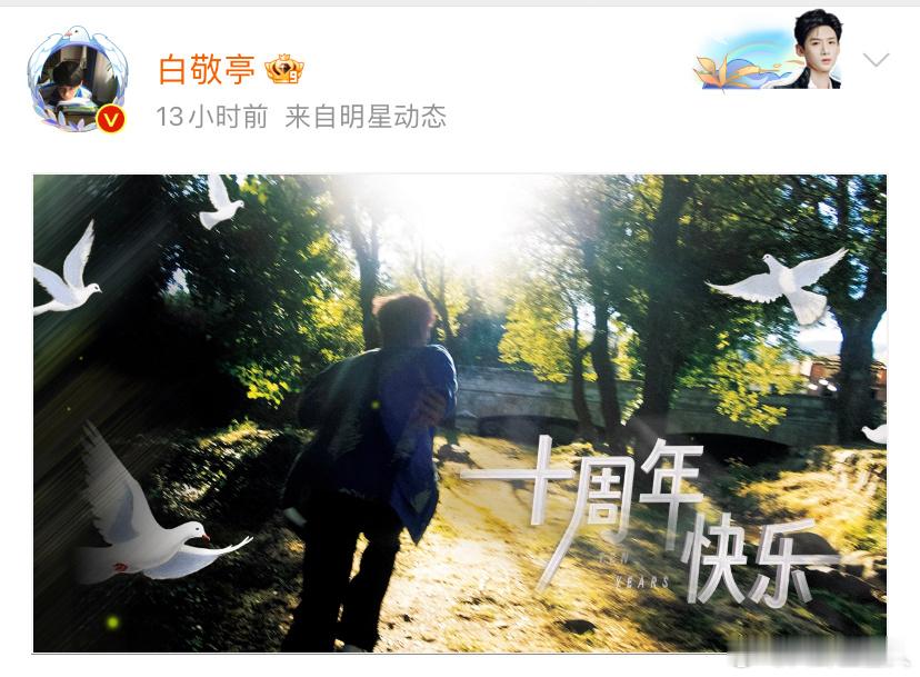 #白敬亭和小白鸽的10年# 祝贺白敬亭出道10周年快乐！也是和小白鸽的第十年！以
