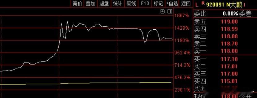 今天北交所新股N大鹏上市首日一路狂飙，盘中最高大涨1666.67%，到收盘上涨1