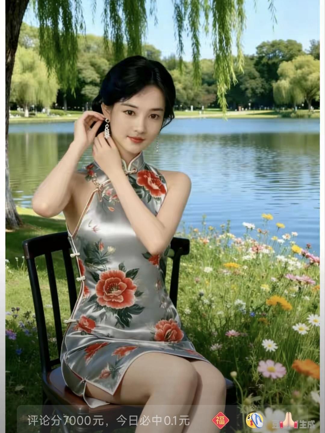 东方韵致
银衣裁就韵悠长，
牡丹凌波映水光。
一颦一笑皆成画，
尽是东方浪漫藏。