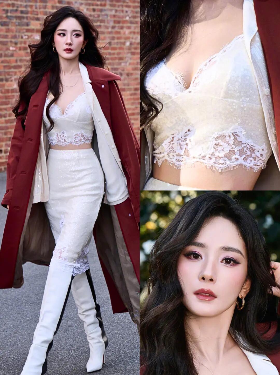 杨幂的蕾丝穿搭！杨幂 风衣穿搭 蕾丝连衣裙 女神时尚穿搭风格指南