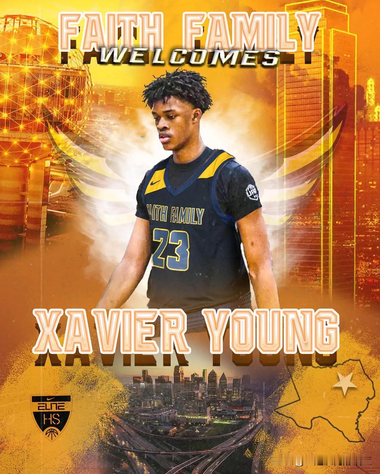 TOP20四星内线Xavier Young将在高二赛季转学至德州Faith Fa