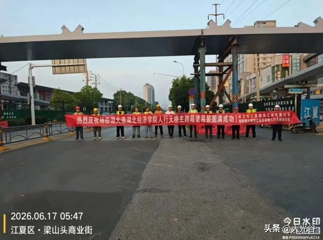 藏龙岛 | 箱梁吊装完工！湖经人行天桥主体成型

6 月 17 日，杨桥湖大道湖