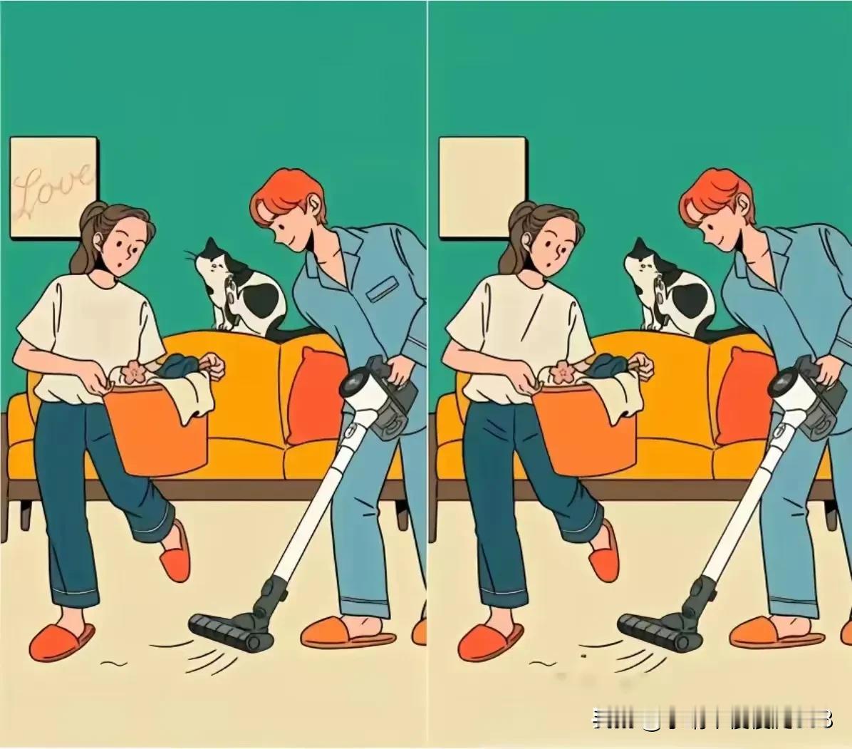 手执吸尘器，猫儿相伴
考眼力 找不同八处找找看[笑]