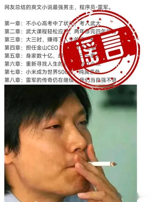 我向雷总道歉，看了这些谣言我心澎湃，也起了沸腾文心思，但这离事实相去甚远，原来真