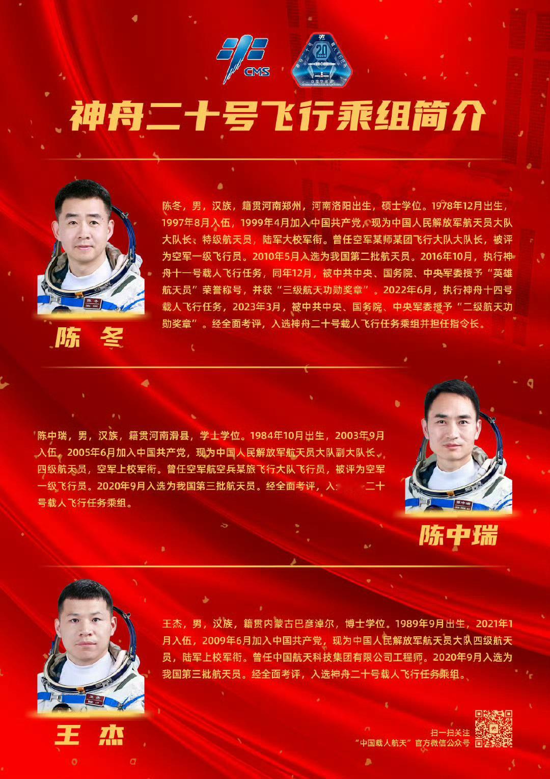 神舟二十号乘组简介 ​​​