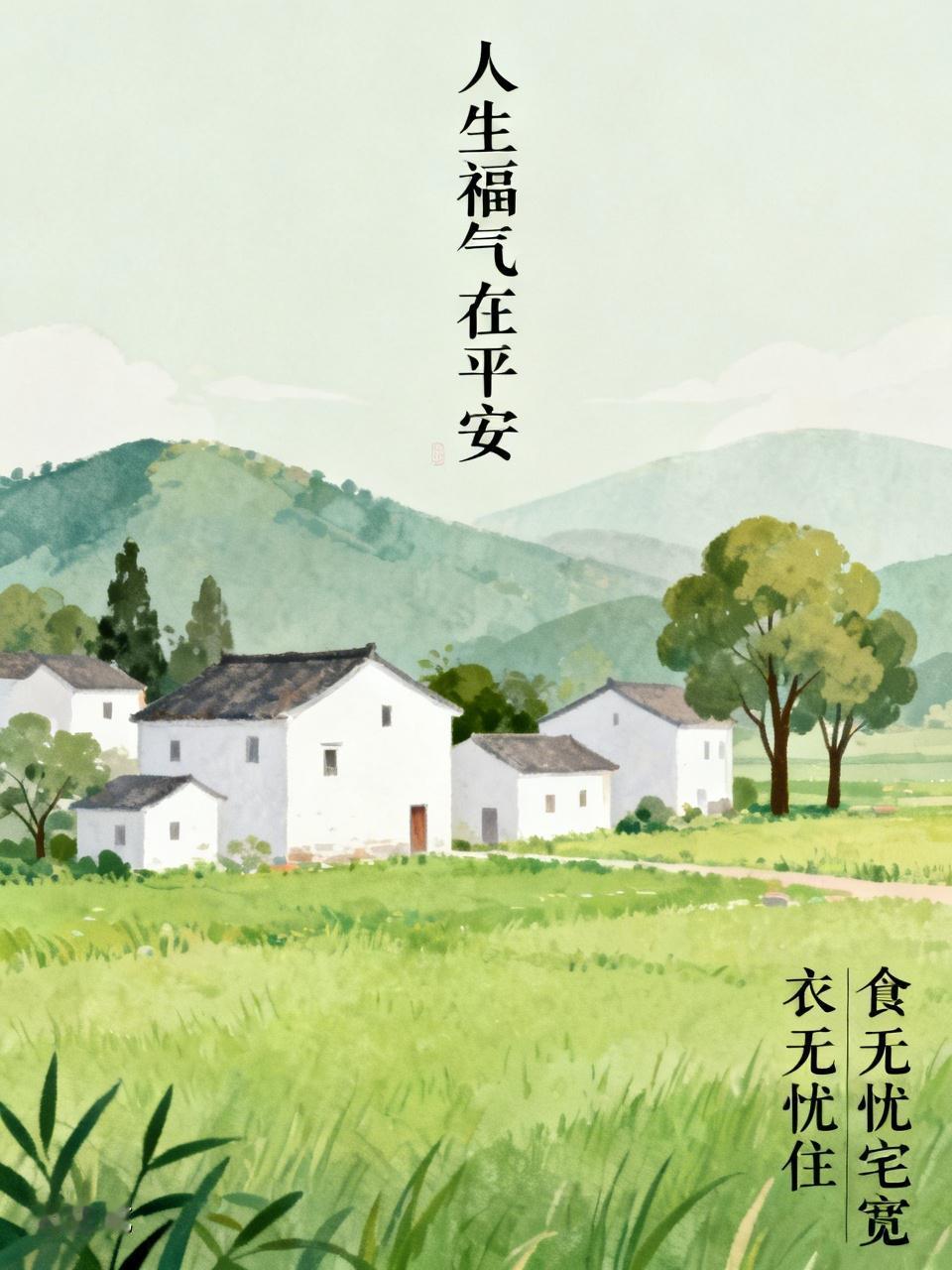 人生福气在平安，衣食无忧住宅宽。有钱有闲空气好，小地胜过金銮殿。
