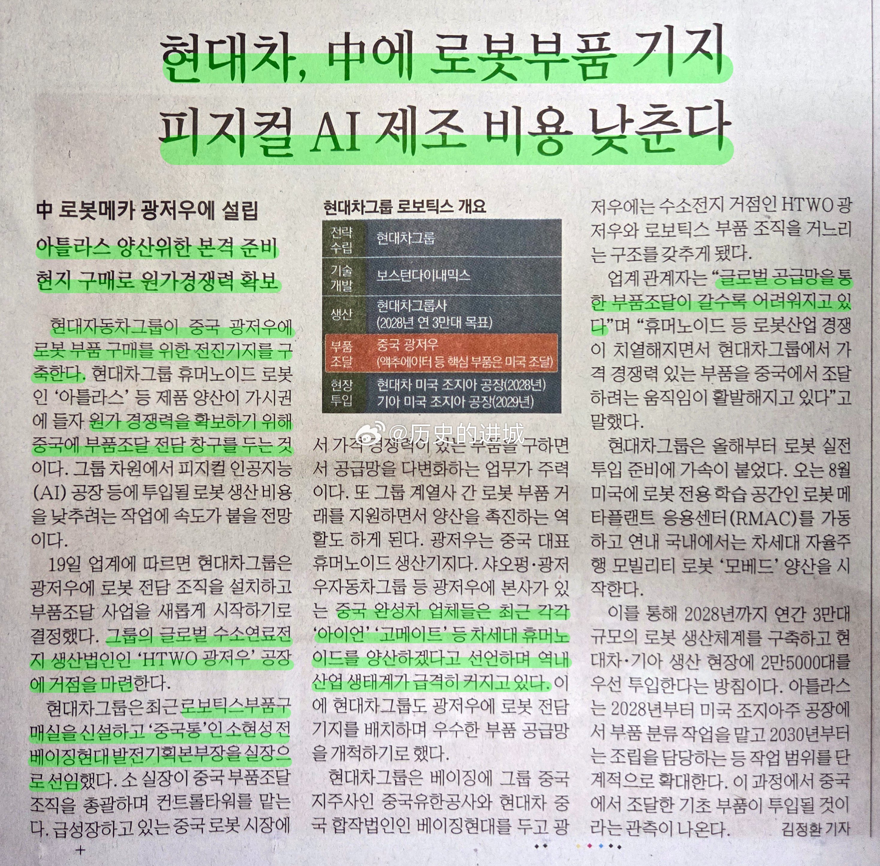 据韩国每日经济报道，现代汽车集团将在华设立机器人零部件采购基地，落户其全球氢燃料