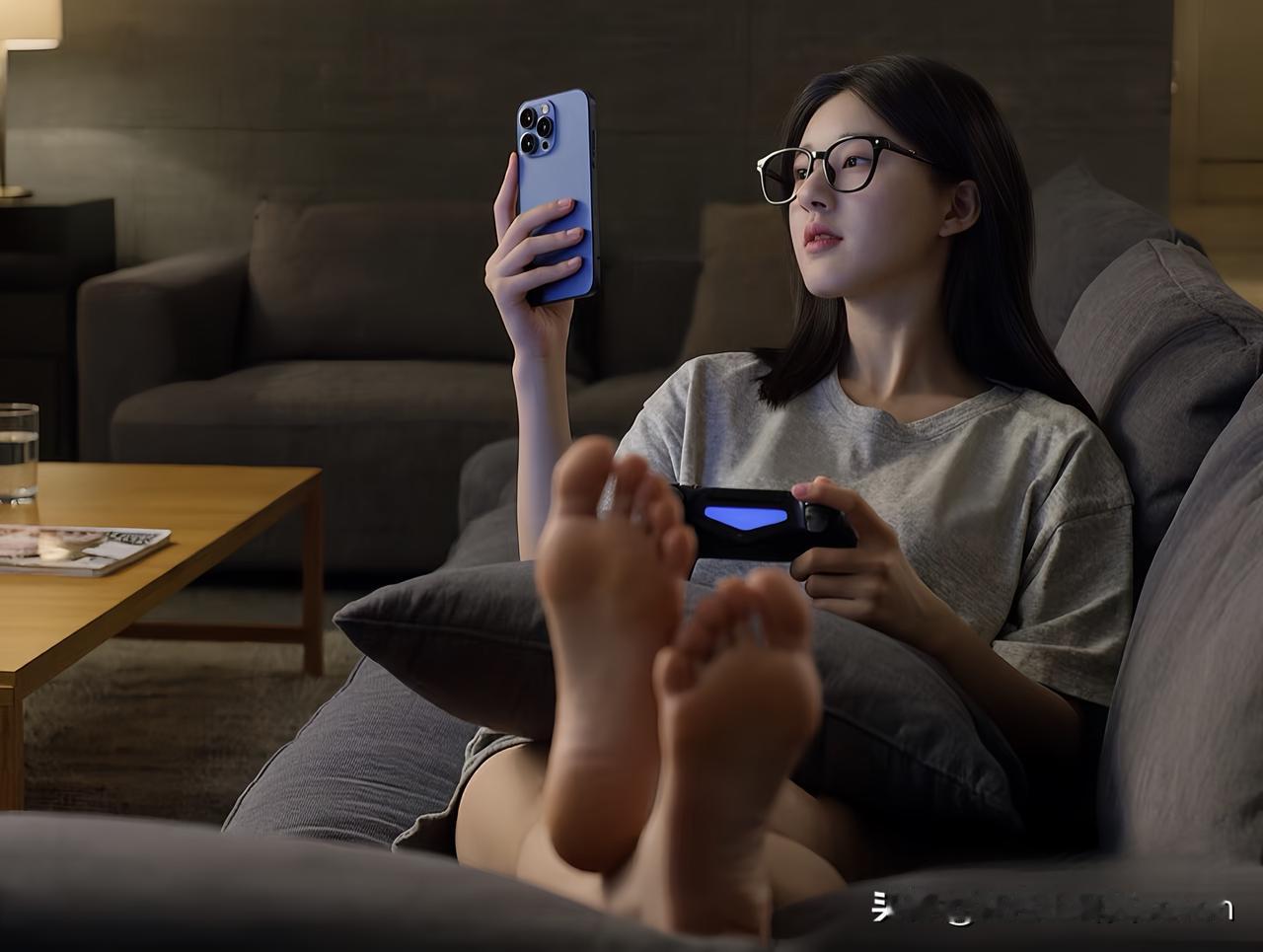 赵露思坐沙发上，脚丫子一搭，玩嗨啦！