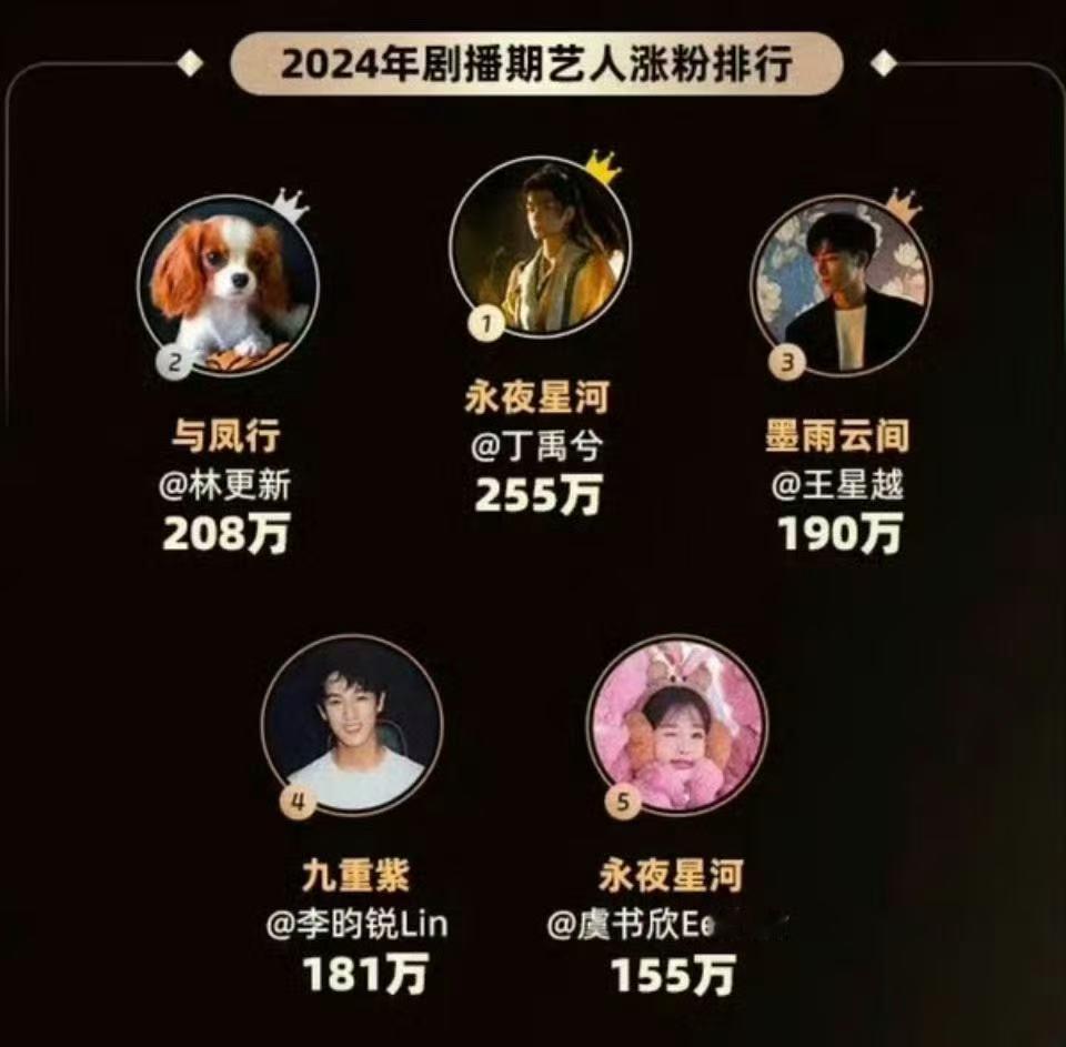 2024剧播期艺人涨粉排行表  丁禹兮2024剧播期涨粉第一  2024剧播期艺