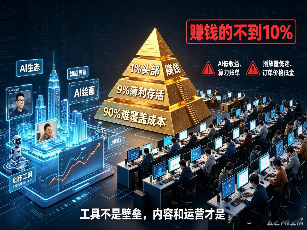 投身AI制作的生产者，到底多少人真正挣到钱？
 
市场规模持续走高，但赚钱的只是