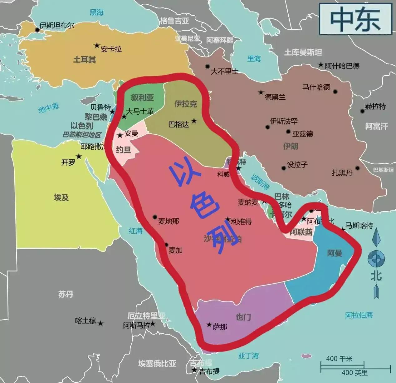 中东国家为什么要支持巴勒斯坦？
看看地图，如果以色列吞掉巴勒斯坦，下一个就是黎巴