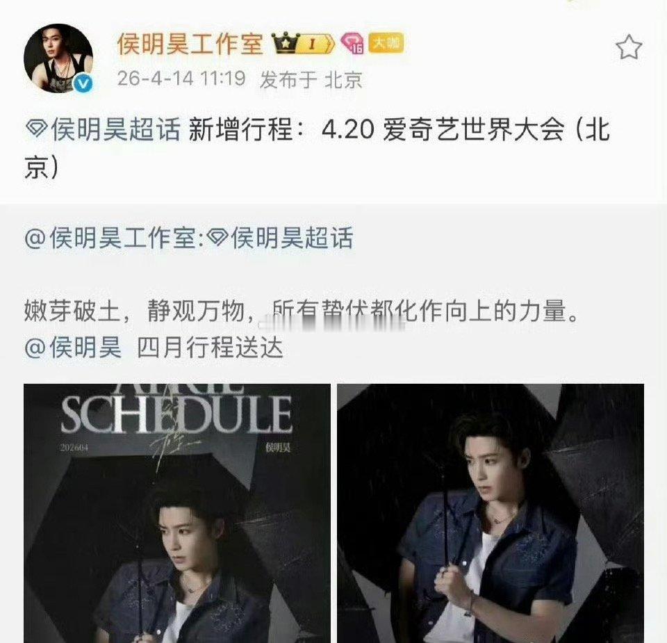 出席4.20爱奇艺世界大会的确认嘉宾目前有：敖瑞鹏 侯明昊 