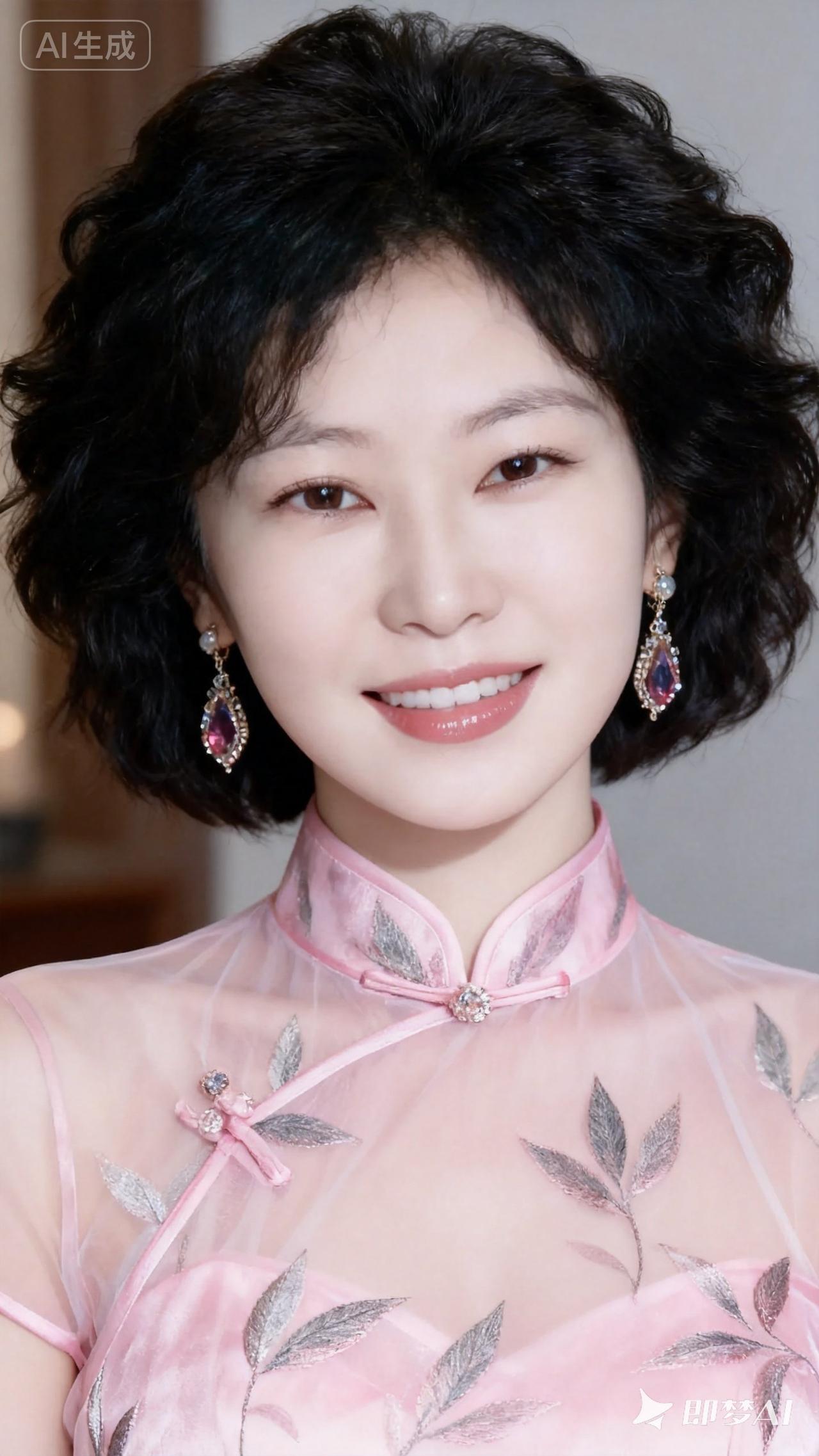 优雅粉裙，甜美笑容，闪耀耳环，尽显东方魅力！🌸💎