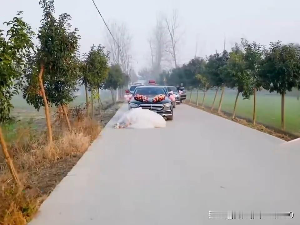 你瞅瞅这迎亲路上的画面，看得人鼻子直发酸。
 
这天是闺女大喜的日子，车队热热闹
