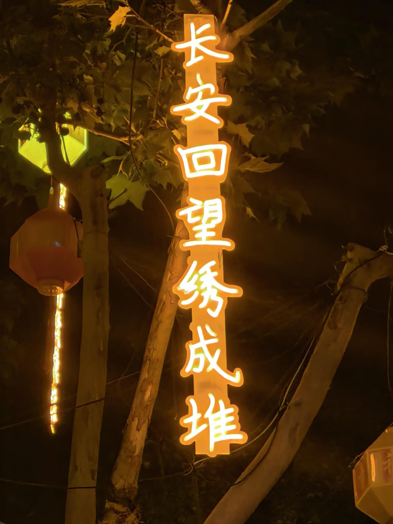 春日生活打卡季晚上七点后的花洲书院大门前人民路两侧的法国梧桐树上流光溢彩，句句名