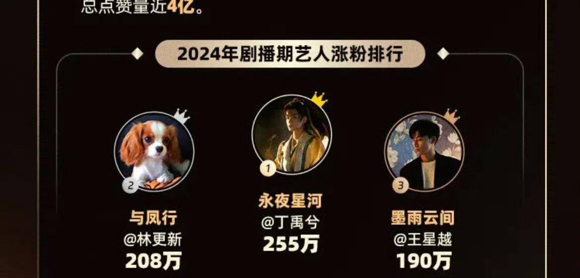 丁禹兮2024剧播艺人涨粉排行TOP1 这是真的狠狠上桌！！一部剧直接翻红 小丁