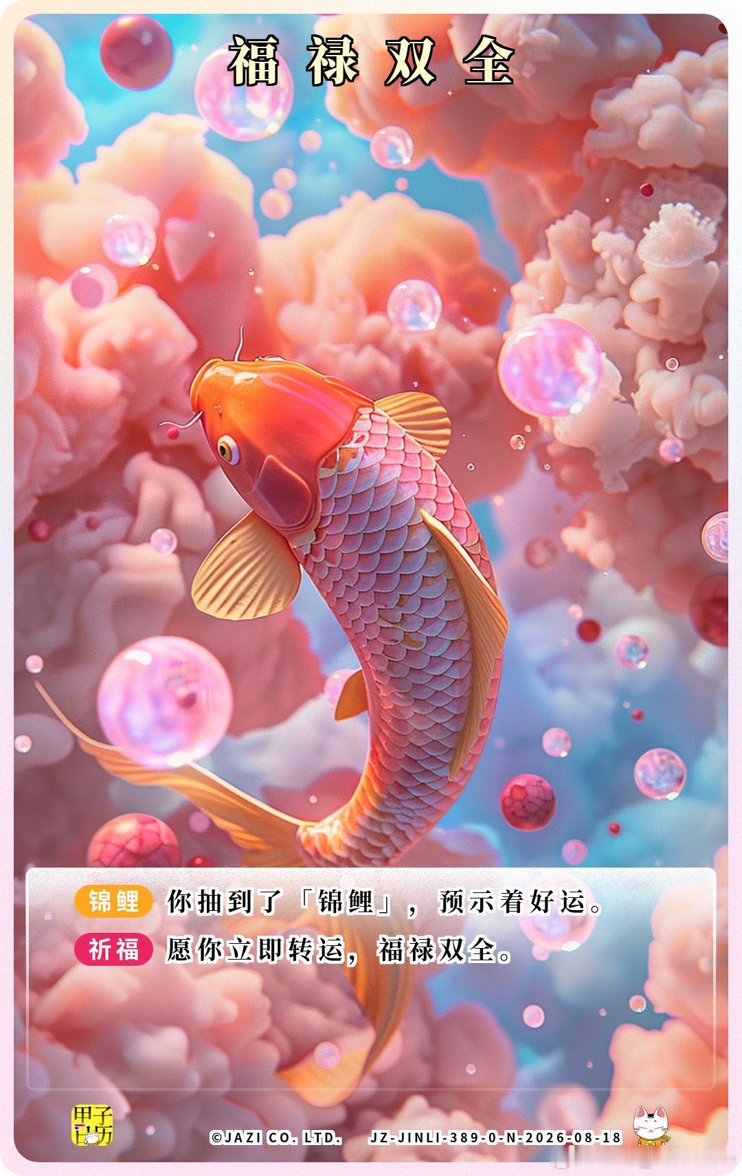 锦鲤 愿你立即转运，福禄双全。 