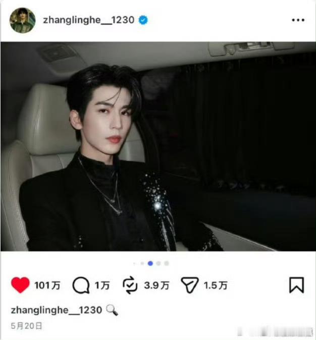 张凌赫空降张凌赫凭借16条百万赞ins博文，成为内娱拥有百万赞ins数量最多的男