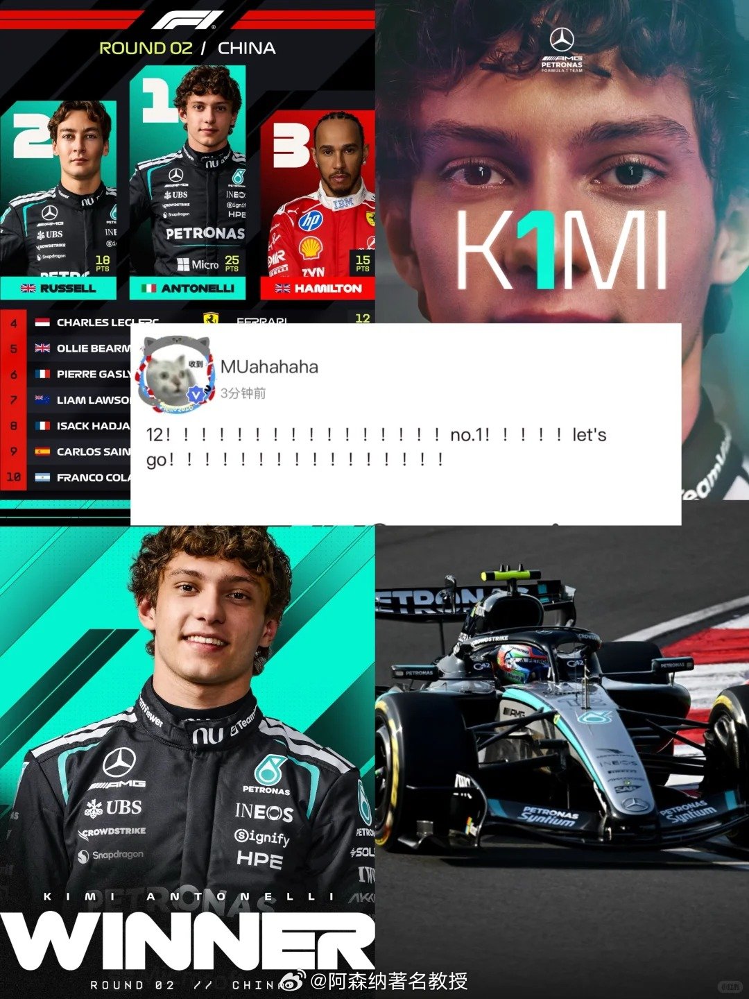 穆祉丞恭喜安东内利夺冠 这一刻胜为典范 安东内利真的是太给力了！恭喜小kimi呀