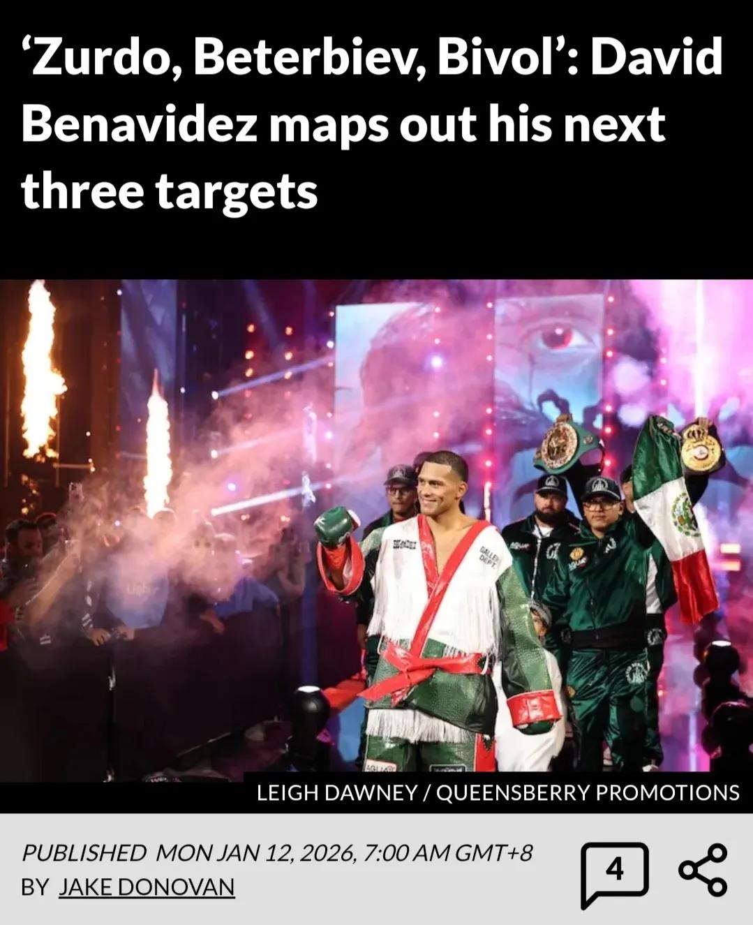 本纳维德斯列出接下来三个对手，他将在5月2日升级挑战WBA,WBO次重冠军拉米雷