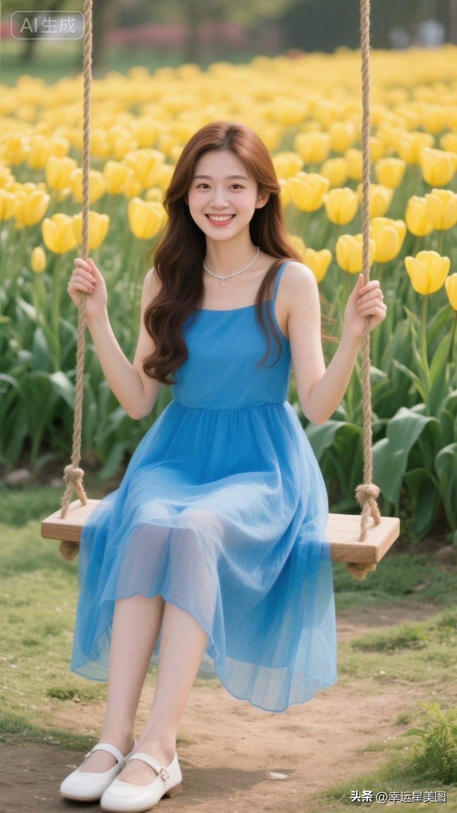 在郁金香花海中荡秋千，享受春日美好时光！🌷💃🌸