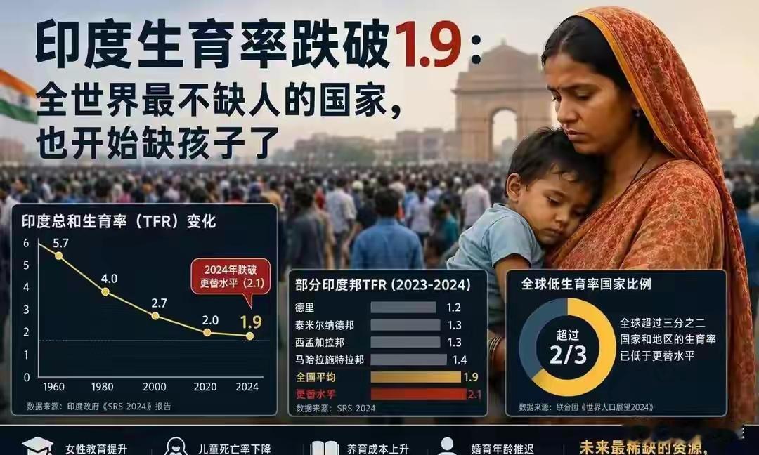 谁能想到，被调侃“人挤人”的印度，也走到了“生不动”的一天。
 
印度政府最新报