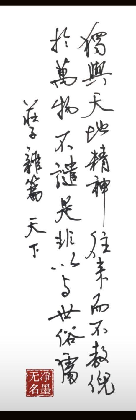 中性笔书写
正文（右列从上至下）
独与天地精神往来，而不敖倪于万物，不谴是非，以