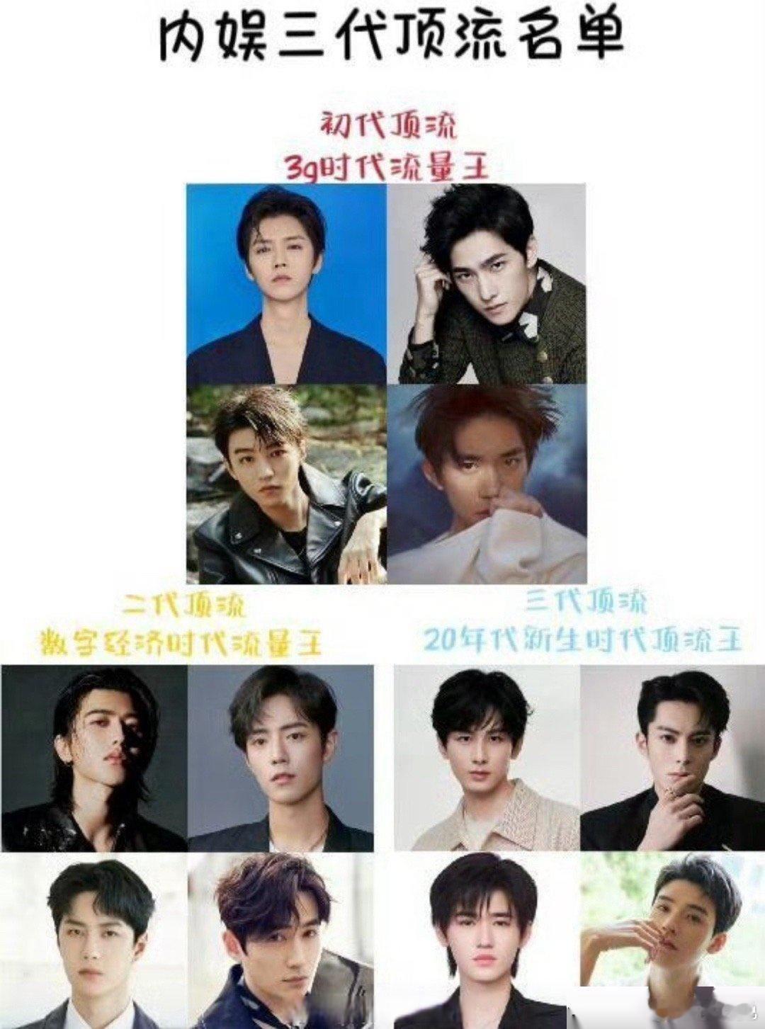 内娱三代男顶流，你觉得谁最火？感觉混进去好几个不够资格的[笑cry]初代顶流: 