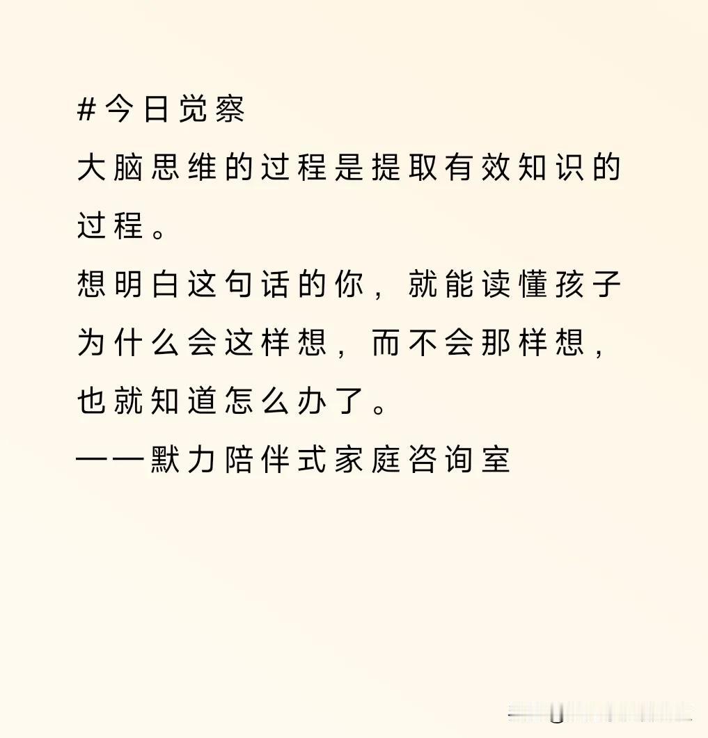 #今日觉察
大脑思维的过程是提取有效知识的过程。
想明白这句话的你，就能读懂孩子