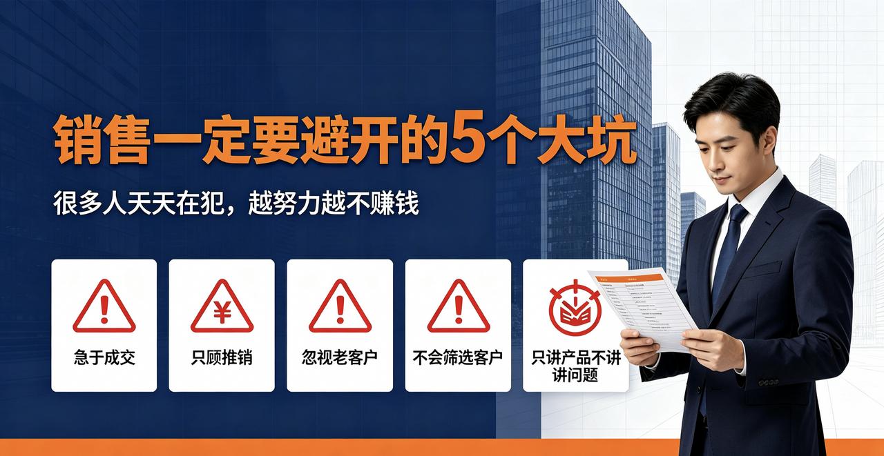 为什么做销售一定要避开的5个大坑，很多人天天在犯，越努力越不赚钱
 
很多销售不