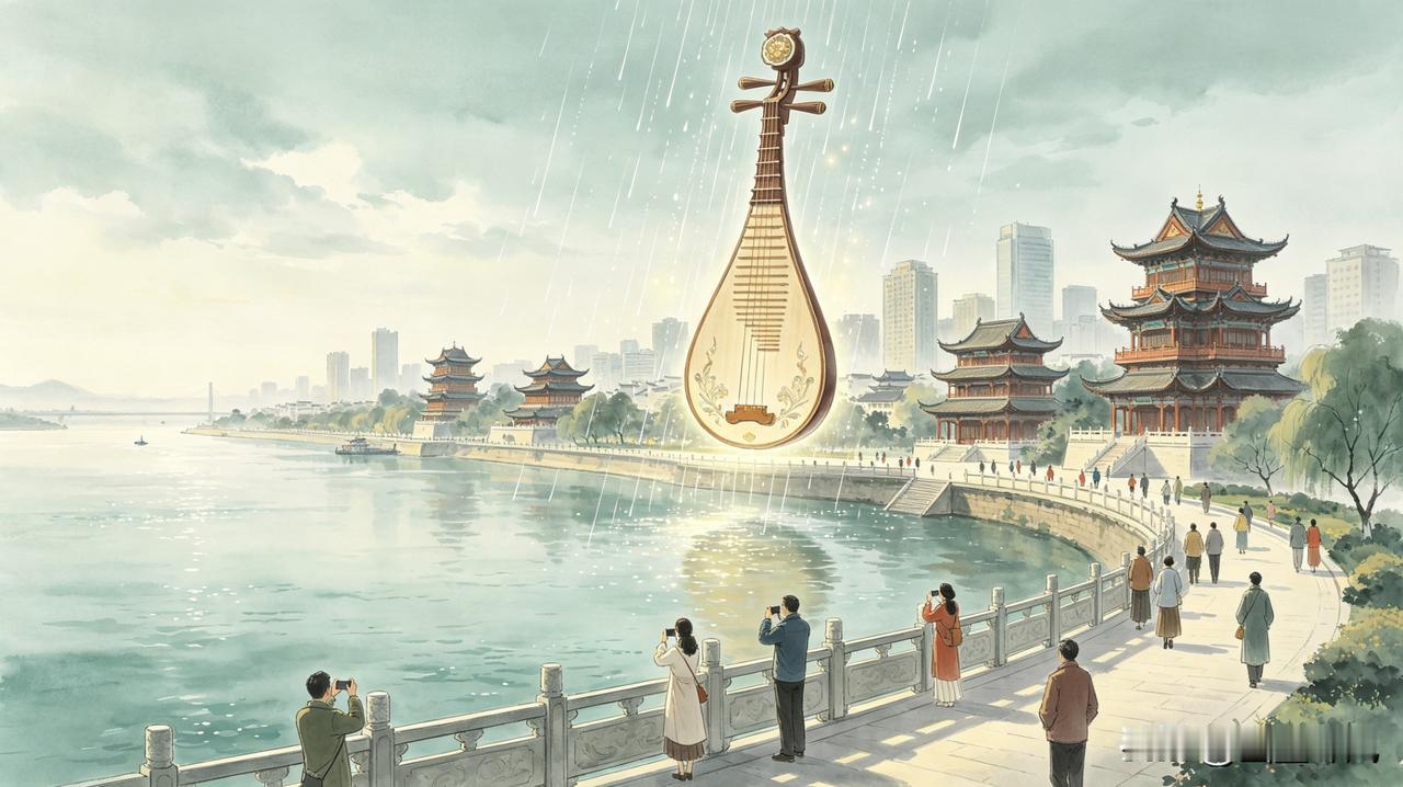 。
 
晴天，天光为弦；落雨，雨珠作丝，滴滴滑落，完美还原“大珠小珠落玉盘”的千