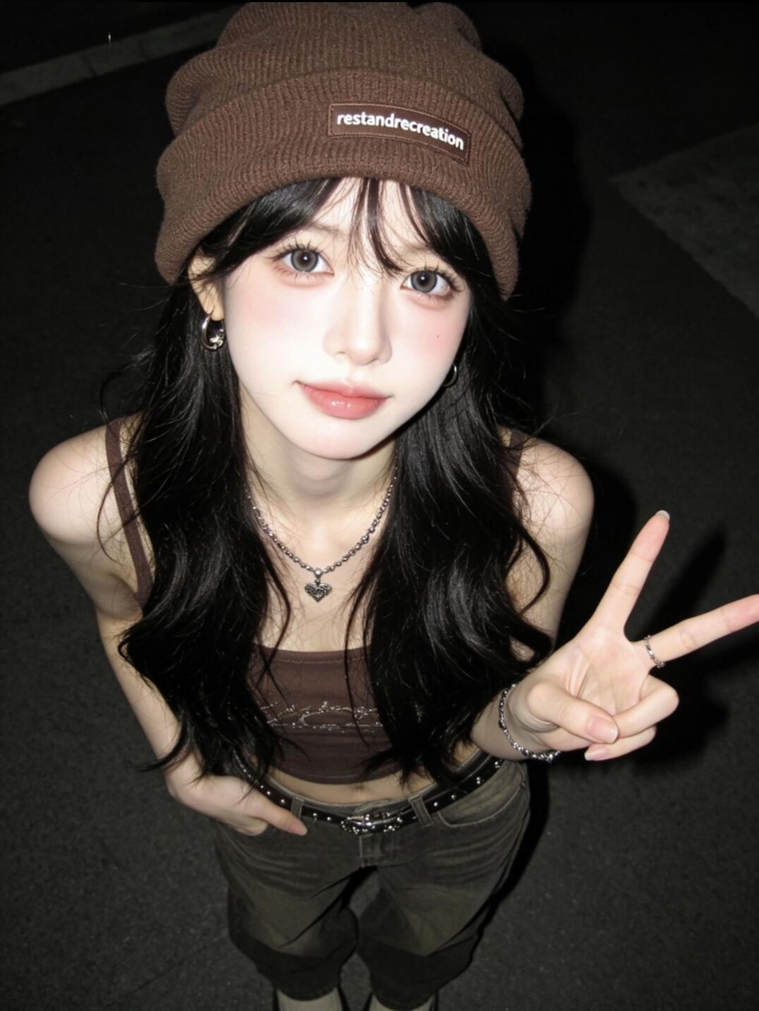 夜色中的甜美少女比心姿势可爱满分少女心拍照姿势 不一样甜美风穿搭