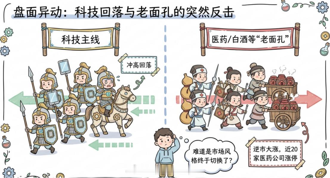 风格切换了...............今天的盘面，很有意思。科技那边一回落，医