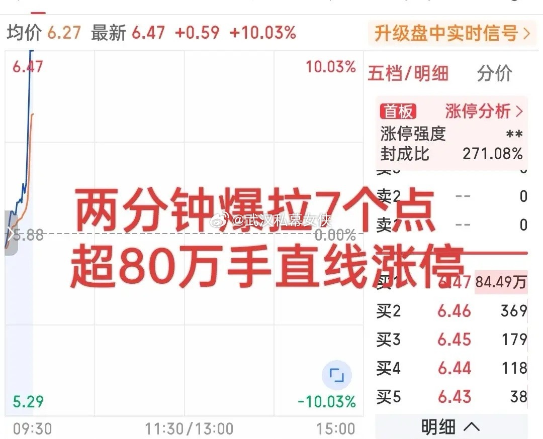 惊技四座呀！今天大盘怎么跌，它却早早强势封板！两分钟爆拉7个点超过80万手封单排