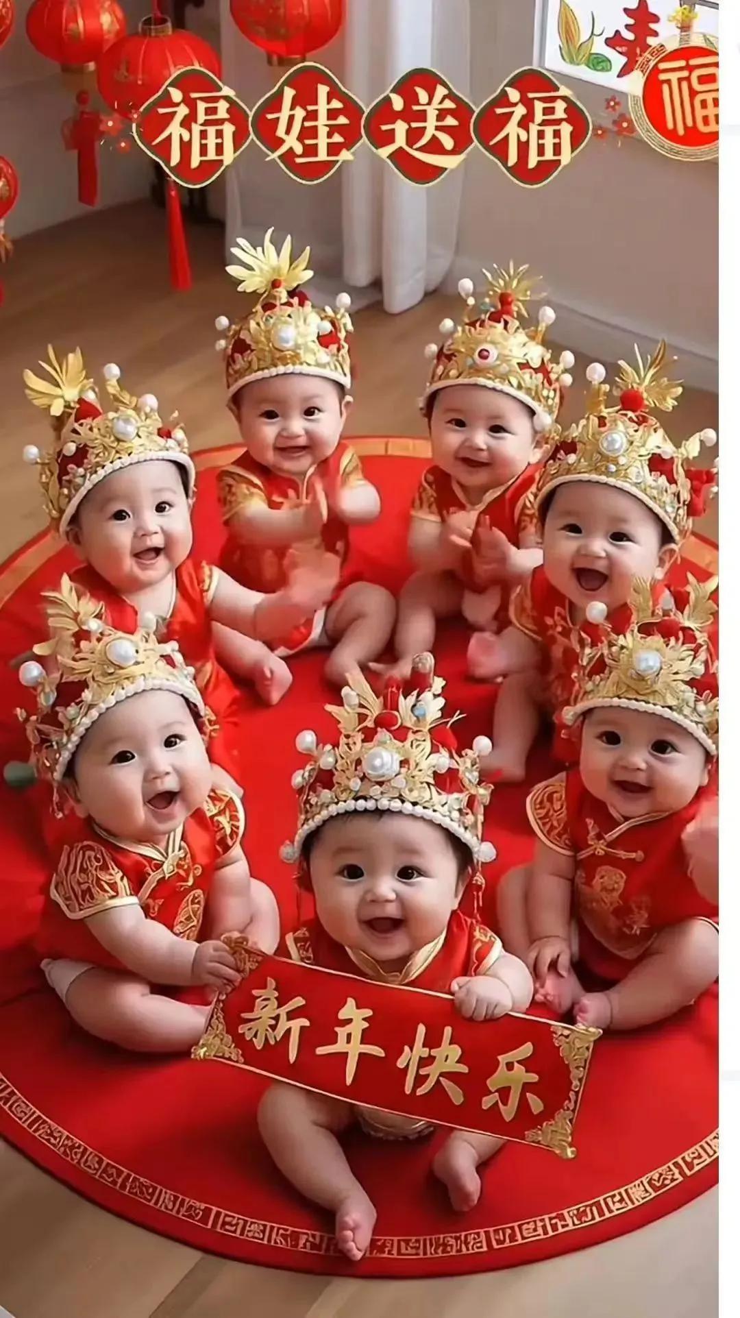 萌娃新年照，福娃送福，欢乐全家福！🎉👶👶👑