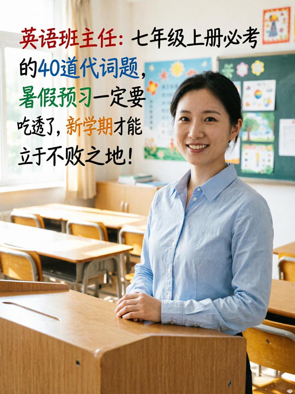 英语班主任：
七年级上册必考的40道代词题，
暑假预习一定要吃透了，
新学期才能