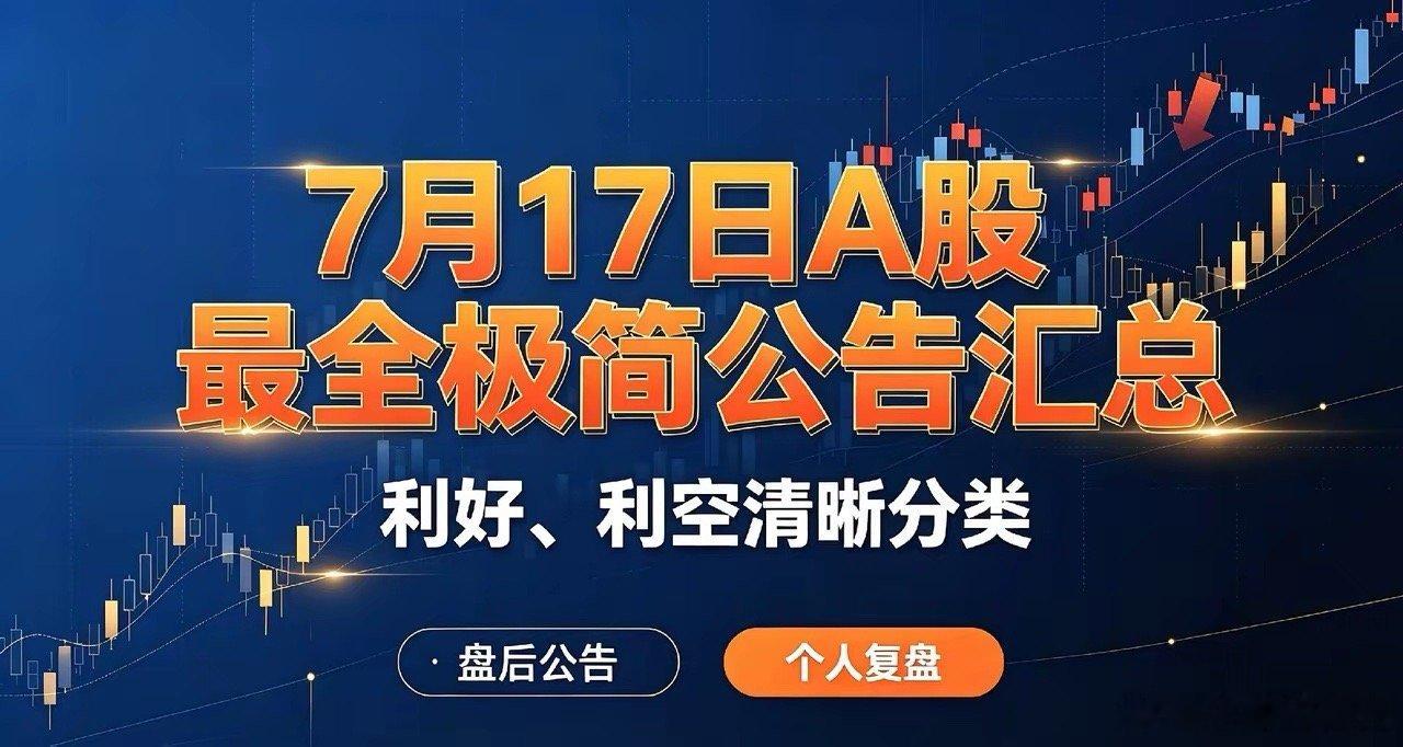 7月17日A股最全极简公告汇总，利好、利空清晰分类！一、利好公告1、大额投资扩产