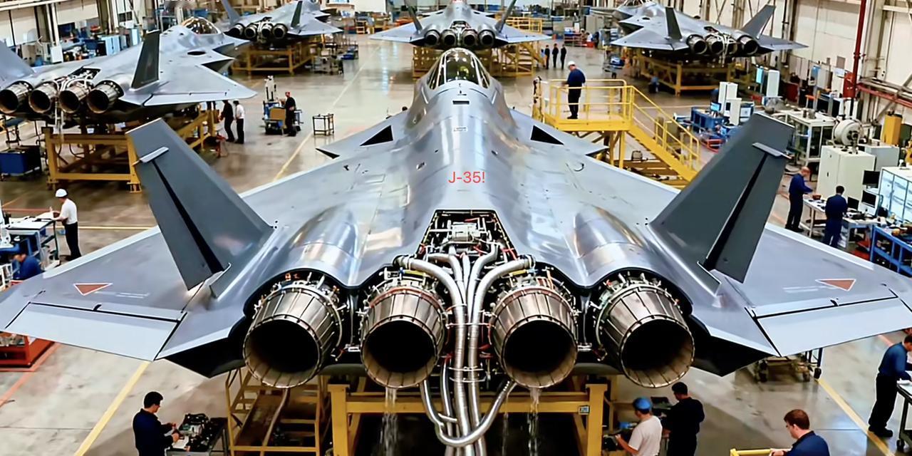 这样的流水线全世界也只有老美能相比了吧？没想到J-35的生产这么炸裂了，全世界5