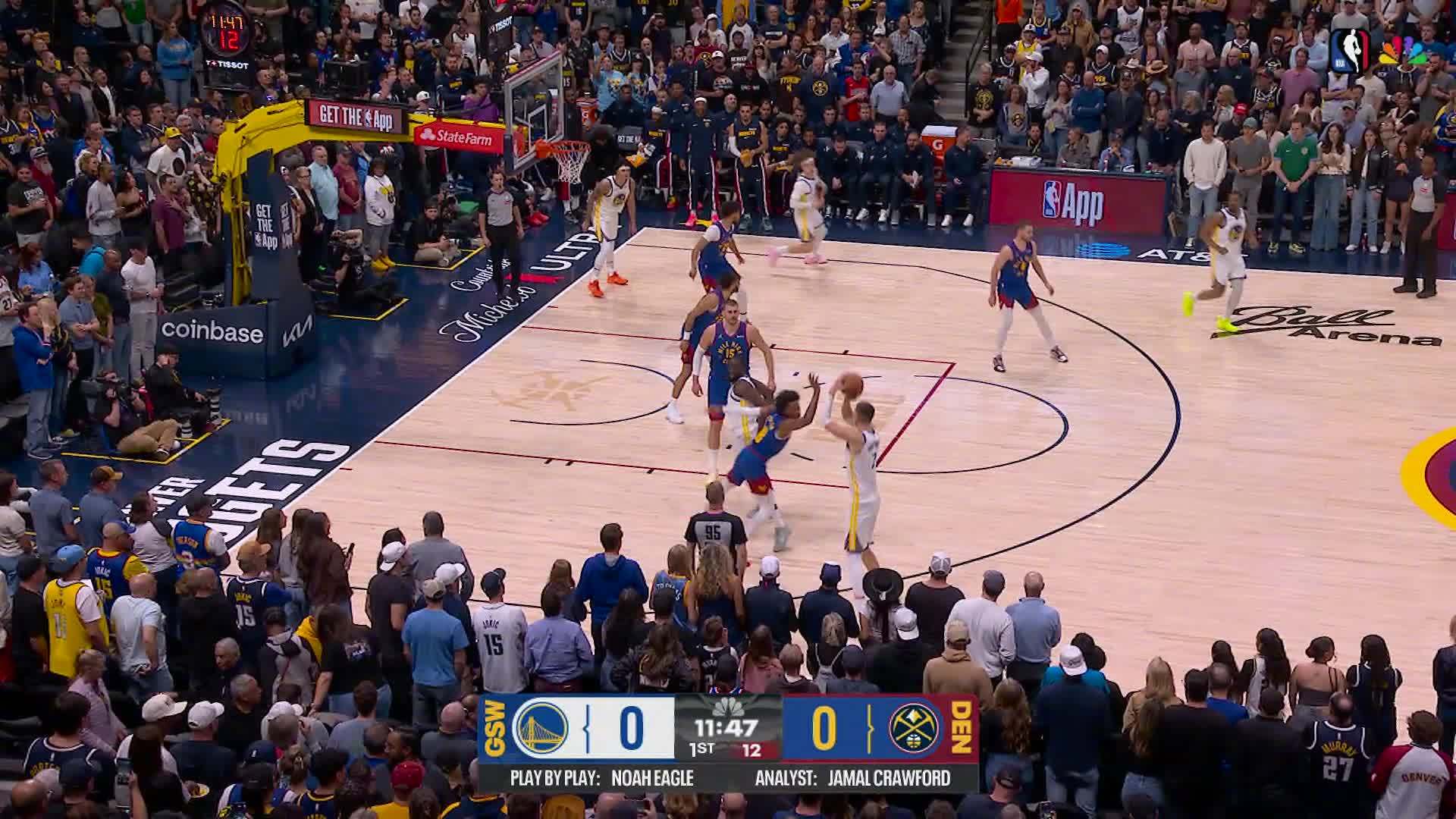 波尔津吉斯开场远投三分！勇士vs掘金