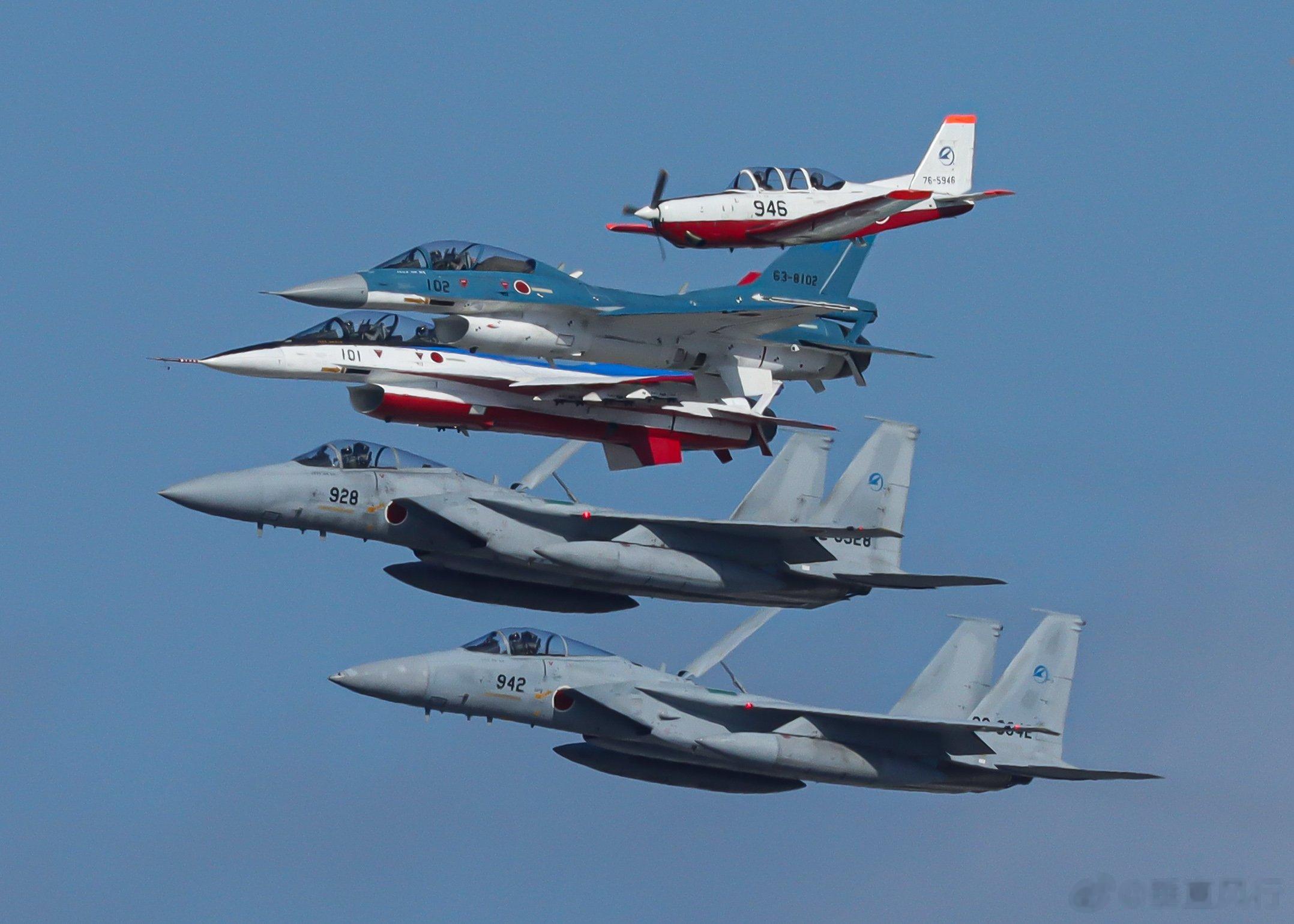 F-15和F-2都打开了减速板，岐阜预演#武器装备[超话]##航空[超话]# ​