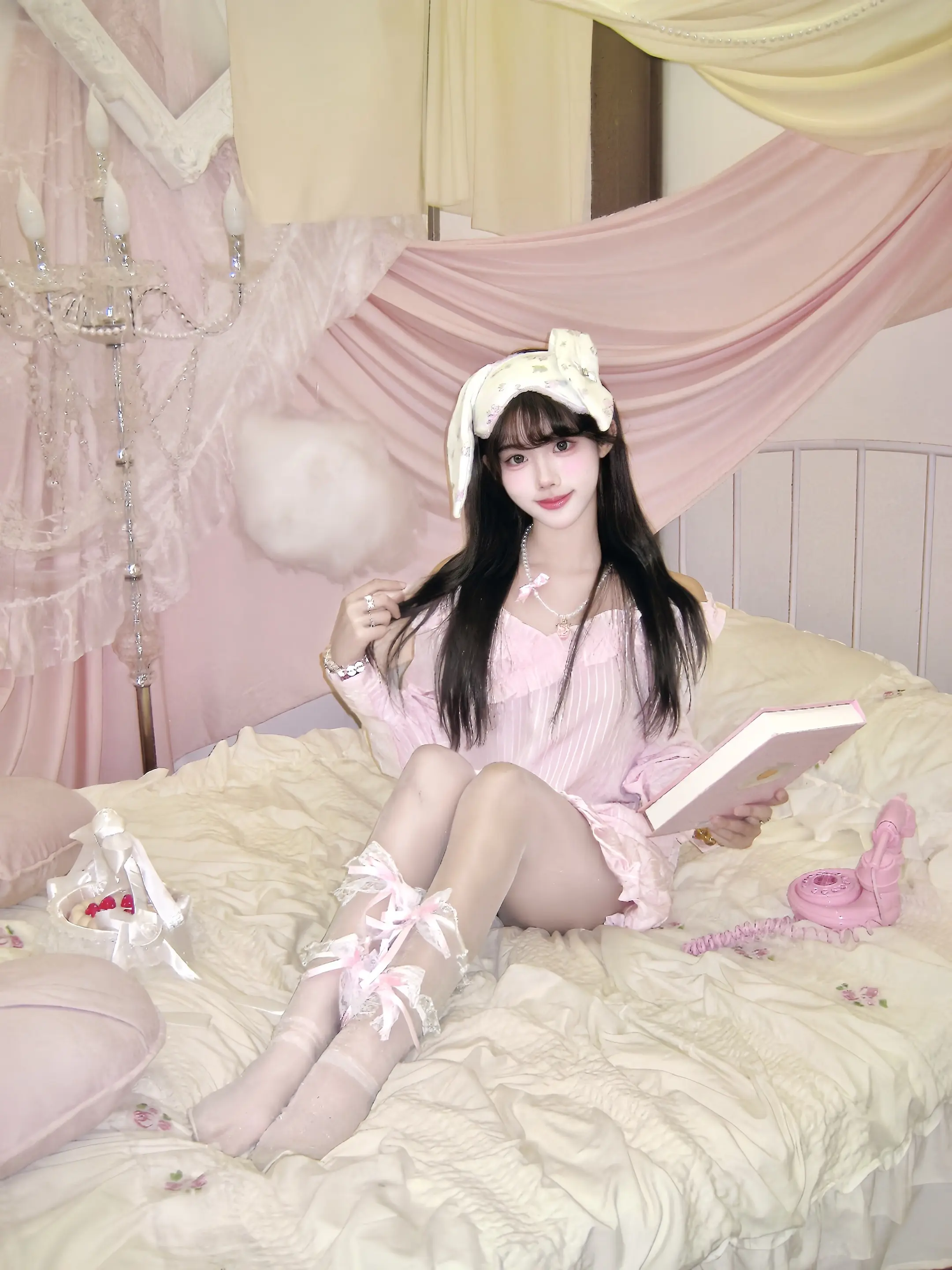 🎀🐰ྀི ྀི ྀི ྀི。早秋穿搭分享～ 花边粉色条纹泡泡袖露肩...