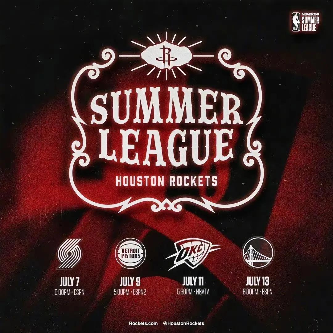 火箭拉斯维加斯夏季联赛赛程公布：
7月8日 vs 开拓者(去年冠军)
阿门-汤普