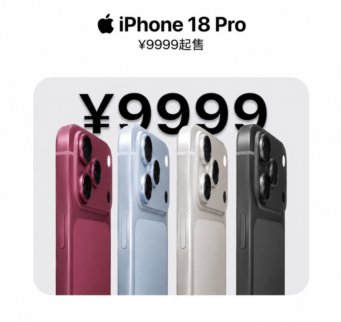 iPhone18Pro起售价或9999元 这下苹果高端机直接踩进万元档了，前代8