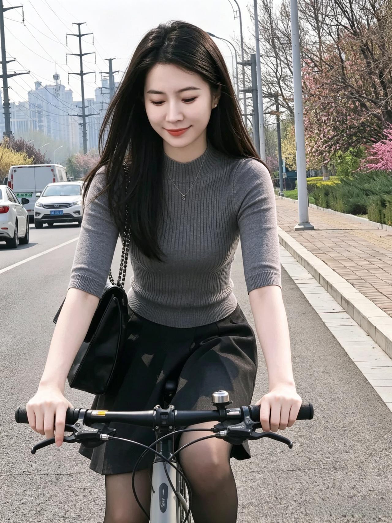 陌上花开柳色新，轻车慢碾趁芳春。
半袖烟霞凝玉色，裙边风动落香尘。