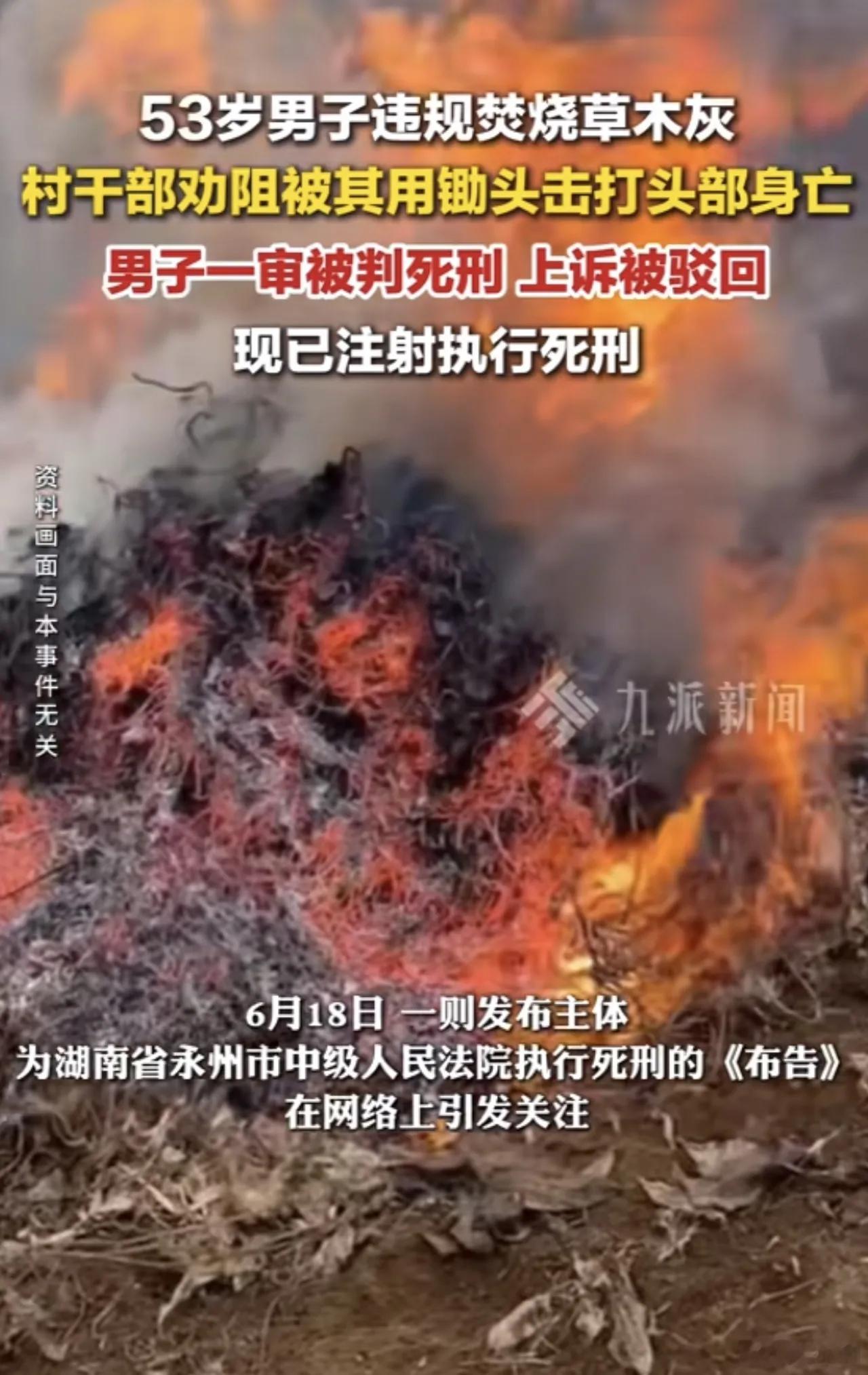 女村支书制止男子烧草木灰被其杀害一锄头下去，两条人命没了！这不是偶发事件，只是积