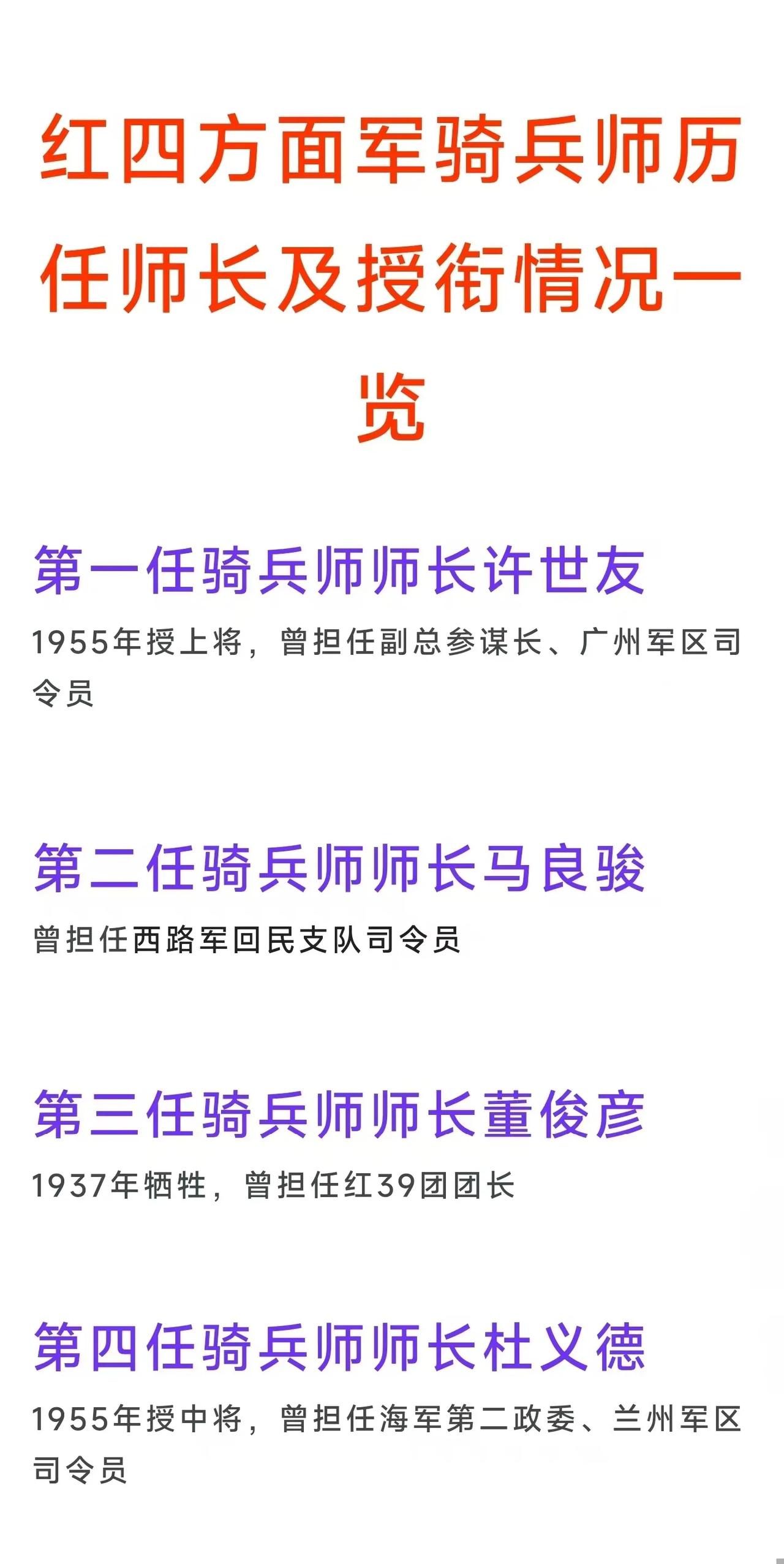 有人问红军有骑兵师长吗？答案就是不仅有骑兵师长，还有骑兵司令员，而且骑兵师长先后